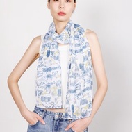 REESE香港印花雪紡長圍巾 (白/海軍藍)