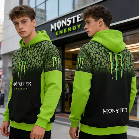 Monster Energy 3D Printed Particle Pattern Gradient Quick-Drying Breathable Cycling Jersey Sweatshir