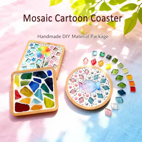 DIY Mosaic Coaster Art Handmade Bamboo Bottom Cartoon Pattern For Kids Children'S Handicraft Festiva