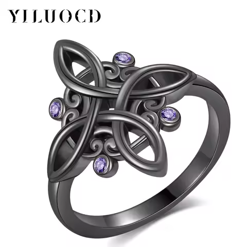 Nudo De Bruja Original Black Witch Knot Rings 925 Silver Plating Mystical Purple Zircon Ring Witchy 