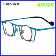 QGVDS FONEX กรอบแก้วไทเทเนียมสีสันสดใสวินเทจผู้ชายแว่นตาแฟชั่นทรงสี่เหลี่ยมจัตุรัสกลมเล็กแว่นตาวินเทจสำหรับผู้หญิงแว่นตา F85750