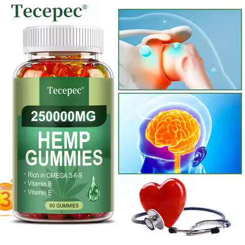 Contains Omega 3-6-9 Vitamin B, E Gummies - Stress Relief, Sleep, Mood, Skin, Nails, Focus, Joint Su