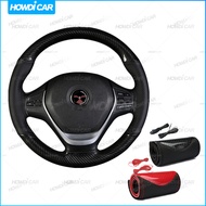 36CM 38CM DIY Steering Wheel Cover Soft Carbon Fiber Leather Braid