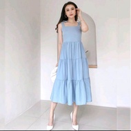 Madam Dress Ririn Casual Santai Tali Pundak Kanan Kiri Bahan Rayon twill//Dress Model Rok Susun Cand