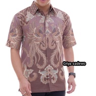 Baju Kemeja Batik Pria Dewasa Mewah 2024 Terbaru Lengan Pendek Tulis Kombinasi Motif Aswangga