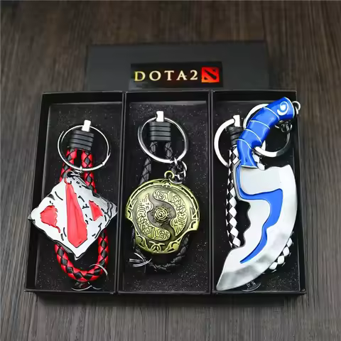 Dota 2 Metal Keychain Braided Leather Key Ring Hanging Ornament Backpack Bag Car Pendant Collectible