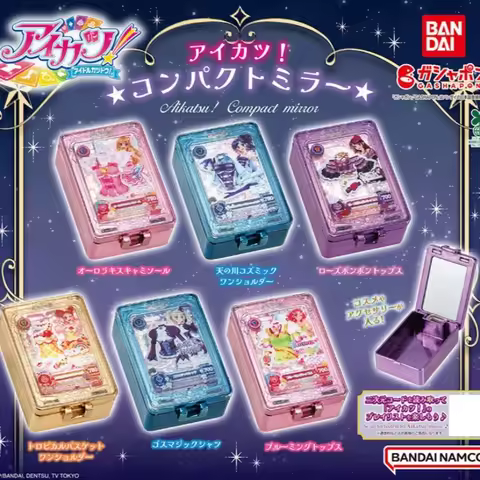 Bandai Aikatsu Portable Mirror Storage Box Gashapon Pink Transparent Cosmetic Mirror Ichigo Hoshimiy