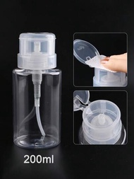 200ml透明指甲藝術按壓瓶,可裝空瓶和填充塑料清潔劑容器,適用於指甲油、uv凝膠及酒精的按壓工具