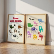 Mid-Century Modern Bauhaus Iconic Chairs Poster Abstract Colourful Furniture Canvas Painting Wall Ar