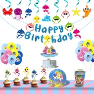 [Spot] Little Shark Party Supplies Children's Birthday Set Baby Shower Decoration Balloon Cake Decoration