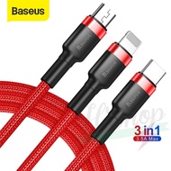 Baseus Kevlar USB Cable 3 in 1 Multi-Port USB Type C Fast Charging for XR X Xs Max Samsung S9 S10 Xi