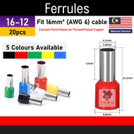 [20pcs] E16-12 AWG 6 16mm2 Ferrules Ferrule, Terminal Bootlace, E16-12, AWG6, 16mm2