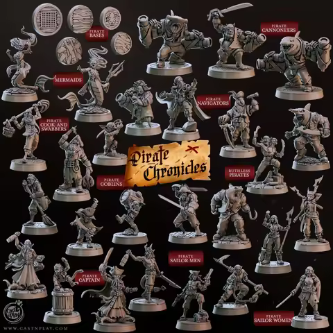 Dnd Miniatures Figures 3d Printing [Pirate Chronicles] Sailor, Captain, Navigator, Gunner, Shark, Go