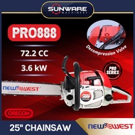 NEW WEST PRO 888 Chainsaw Mesin Nebang Mesin Belah Kayu with 25" Bar &amp; Chain (72.2CC) - MS382