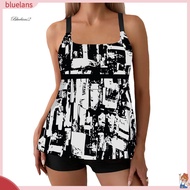 <BL>  Swimsuit Set with High-waist Shorts Two-piece Boys Shorts Set 2pcs Women Swimsuit Set U-neck S