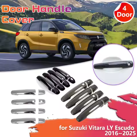 Car Door Handle Cover for Suzuki Vitara LY Escudo 2016~2025 2017 Carbon Fiber Black Chrome Sticker T