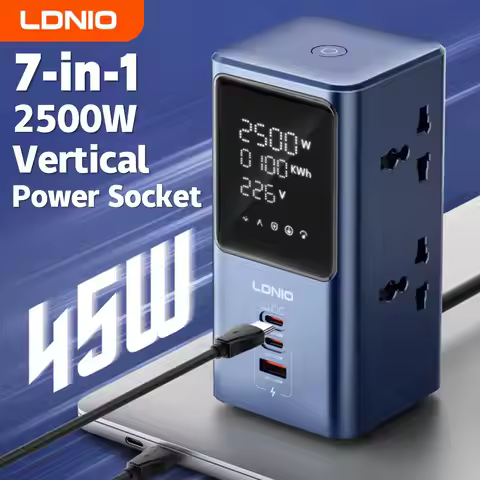 LDNIO Vertical Universal Socket Tower Power Strip Multi Outlets with 45W PD USB C Fast Charging Stat