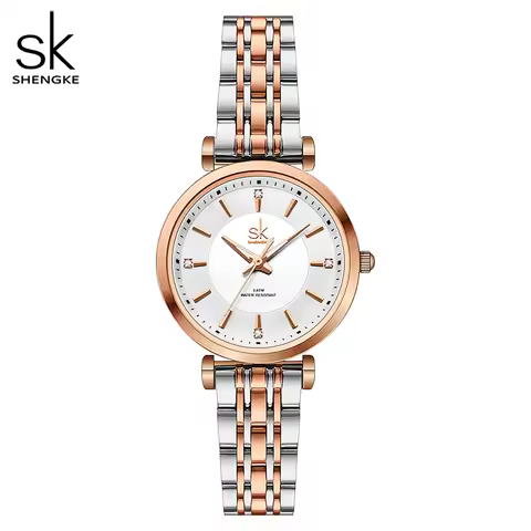 Shengke sk Watch Fashion Women Watches Black Leather Strap Woman's Quartz Wristwatches Ladies Colorf