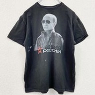 Used Vladimir Putin short-sleeved T-shirt with a Russian retro design, crew neck, black, size XL