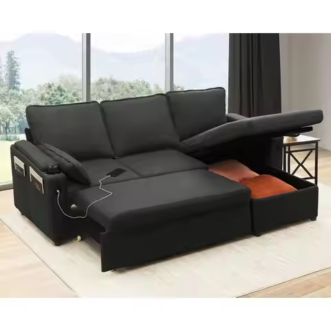 Sofa Bed Sleeper Pull Out 2 in 1 Sectional Sleeper Sofa Couches with Storage,USB, Cup Holder,Pullout