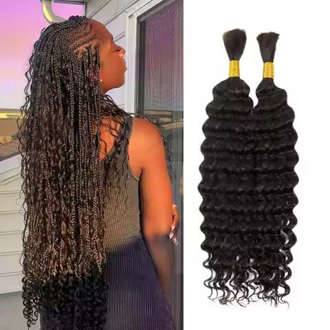 2 Deep Wave Bulk 100G Bundles Human Hair for Boho Braids Curly Braiding Hair 18inch Remy Hair 1B 613