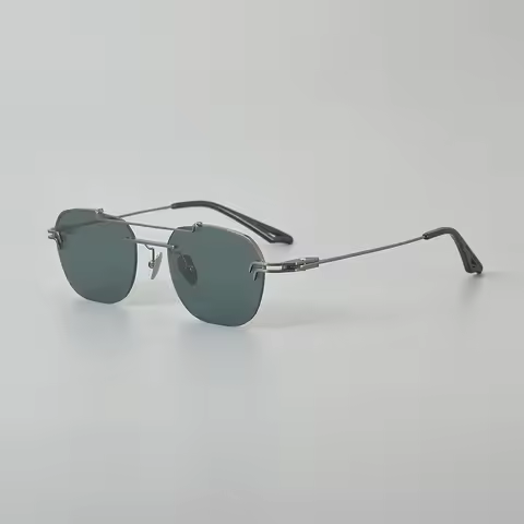 2026 New Fashion Trend Double-Bridge Rimless Aviator Sunglasses Men's Pure Titanium Polarized Sungla