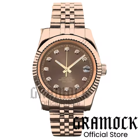 Gramock 36mm/39mm Slot Sunburst Powder Dial Diamond Index NH35A Automatic Men's Watch Movement Silve