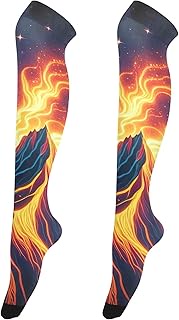 Stockings for Women Thigh High Fiery Mountain over Knee Socks Cute Tights Floral Femboy Socks