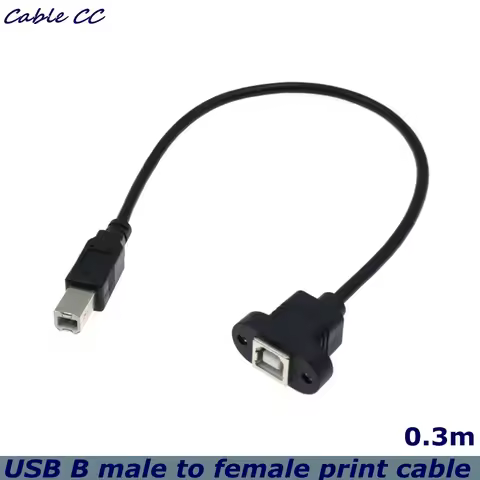 30cm USB 2.0 Type B Male to Type B Female Printer Scanner Extension Cable with Panel Mount 23mm Hole