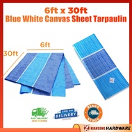 Blue White Canvas Sheet Tarpaulin (6 Feet x 30 Feet) / Kanvas Biru Putih (6 Kaki x 30 Kaki) / Canvas