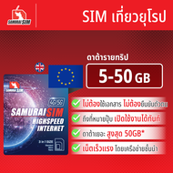 Samurai SIM EUROPE Sim ซิมเน็ต ยุโรป 33 ประเทศ อินเตอร์เน็ต 5-50GB/trip