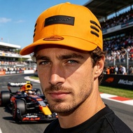F1 Official 9SEVENTY New Era Stripe Automotive Baseball Cap Orange Black