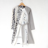 Dress tenun WTP 22 abu v2 Batik Kombinasi Baju kondangan Tunik batik MIDI lengan panjang baju wanita