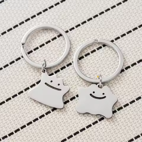 New Ditto Hollow Keychain Cute Trend Titanium Steel School Bag Car Key Pendant Couple New Trinket Fr