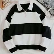 Striped Rugby Sweater, Trendy Unisex Sweater