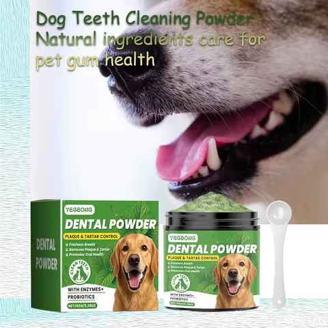 Dog tooth cleaning powder gently cleanses pet teeth, improves tartar, teeth yellowing, freshens brea