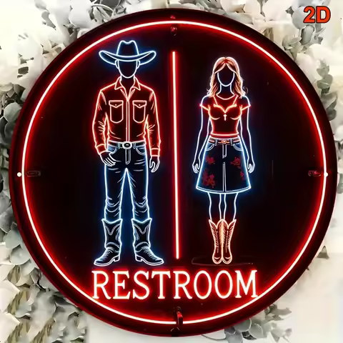 Western Cowboy Neon Sign 8x8 Inch Round Aluminum Wall Art Durable Retro Bar Pub Cafe Bathroom Decor