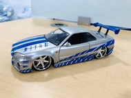 Jada Fast & Furious Brian’s 2002 Nissan Skyline GTR R34 1:24 Diecast #50940-9 ไม่มีกล่อง