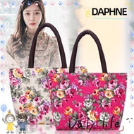 DAPHNE Shoulder Bags, Flower Canvas Handbags, Cute Zipper Bucket Bag Women