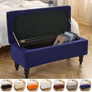 Soft Velvet Storage Stool Cover Elastic Ottoman Footrest Covers Rectangle Piano Seat Slipcovers Bedroom Furniture Protector