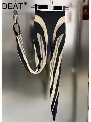 DEAT 2025 New Spring And Summer Fashion Women Clothes Fashion Tide High Waist Elastic Leggings Tide 