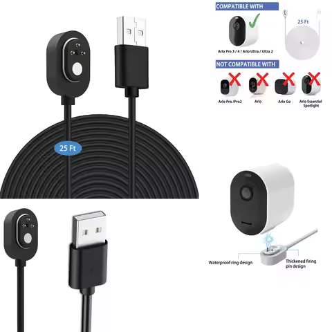 25ft/7.6m Weatherproof Outdoor Charging Cable for Arlo Ultra/Ultra 2/Pro 3/Pro 4/Go 2/PRO 5S（Black）