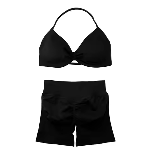 2 Piece Yoga Set Impact Strappy Bra + Shorts Logoprint Seamless Sportswear Women Gym Activewear Work