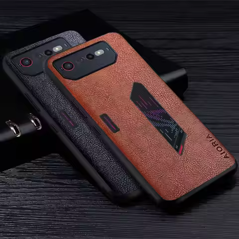Case For Asus ROG Phone 6 6D Luxury Business Style Retro Litchi Pattern Premium Leather Back Cover f