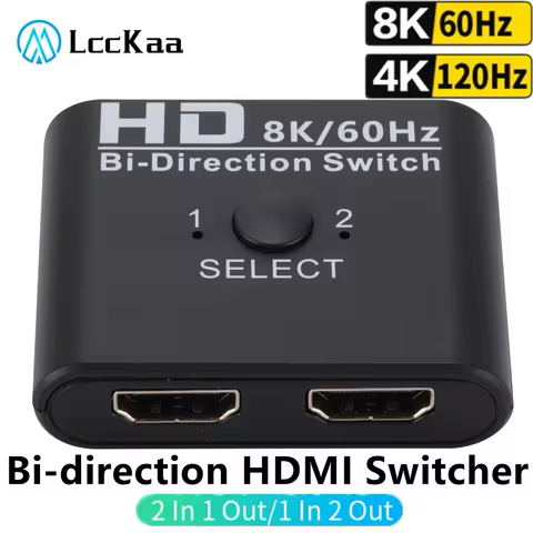 8K 60Hz HDMI Switch 4K 120Hz Bi-Direction 2 Ports HDMI Splitter Switch for Laptop PC Xbox PS3/4 TV B