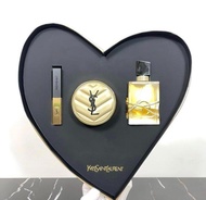 YSL 愛心黑金皮三件套裝：YSL自由之水香水 50ml+YSL黑金氣墊 #B10+YSL明星唇膏 #1966