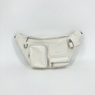 【二手】 BALENCIAGA Super Busy 皮革拉鍊口袋黑色腰包 703143 白色 x 黑色