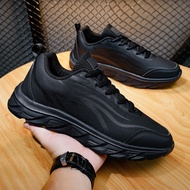 COD 38-48 large size all black sneakers 29cm lightweight leather casual shoes work shoes outdoor jogging shoes ultra light elastic running shoes US13 men's shoes JDSFGRG