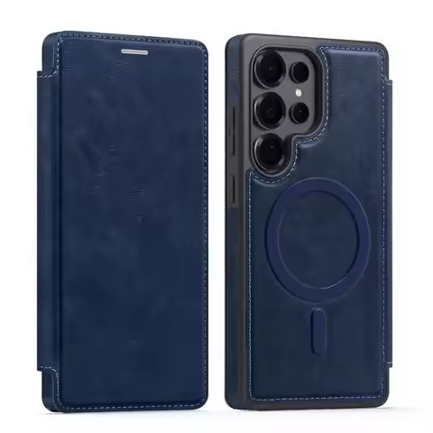 Luxury PU Leather Magnetic Flip Bracket Case For Samsung Galaxy S22 S23 S24 S25 Ultra Plus For Magsa