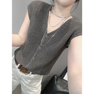 Shalldoer | Áo Sweater Knit Cổ V Tay Ngắn Form Slim Fit Chất Liệu Lụa Băng